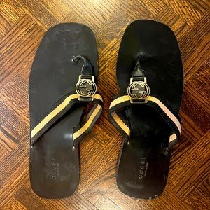 Gucci black and gold sandals